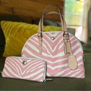 COACH Pink Zebra Purse and Matching Wallet